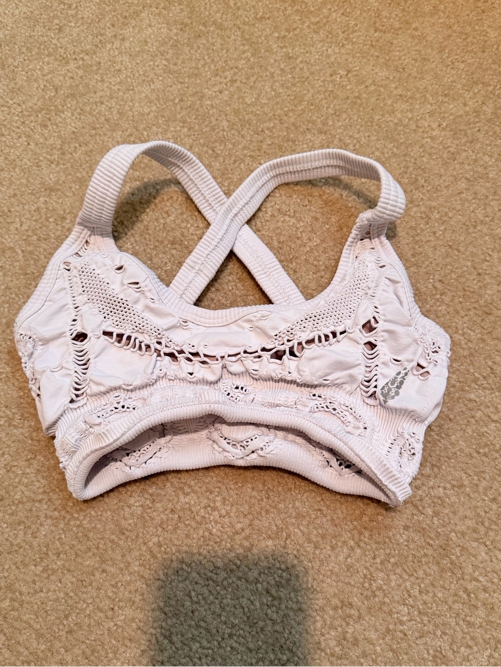 FP Movement by Free People Lace Crochet Sports Bralette - Light Blush
